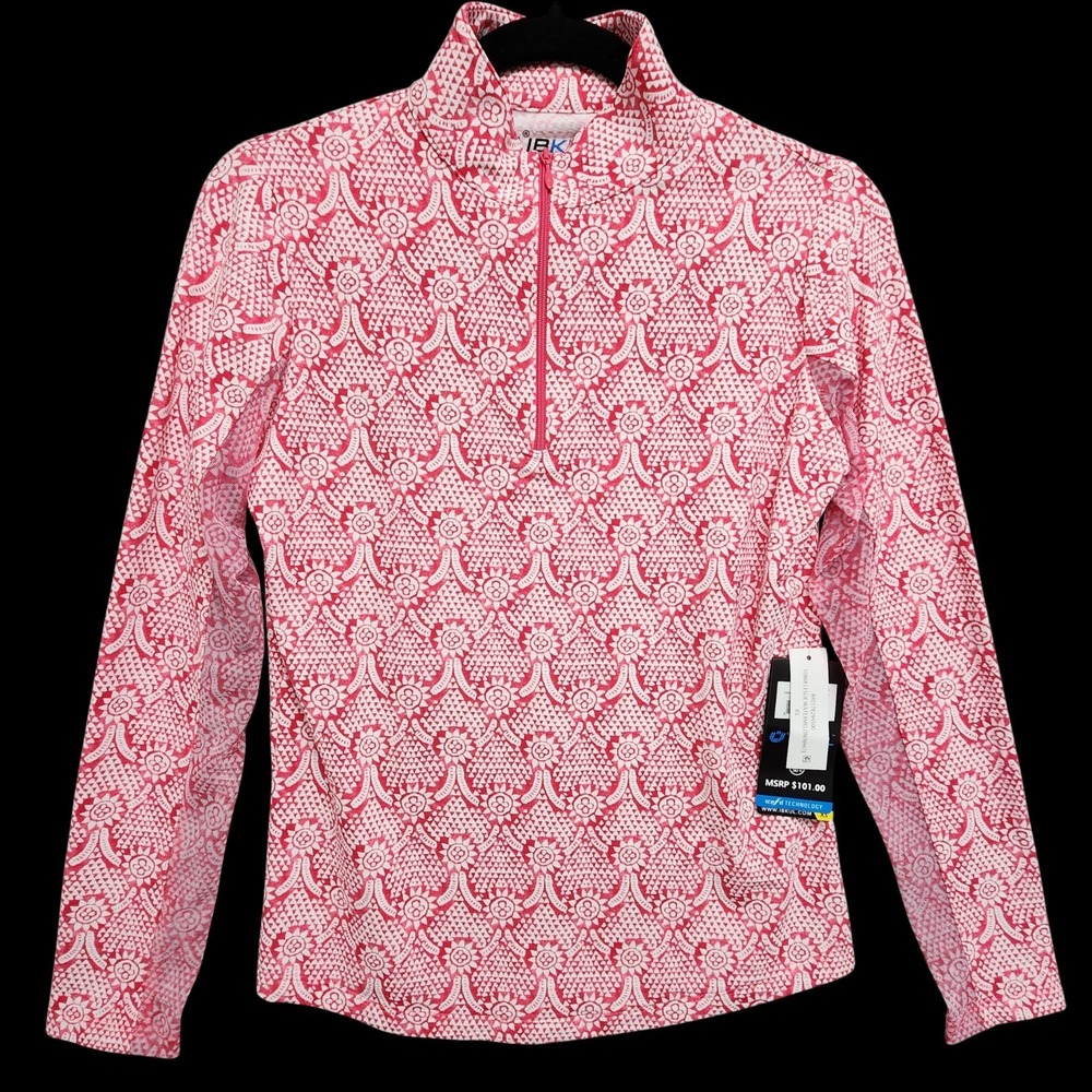 IBKUL Shirt Womens XS Mock Neck 1/4 Zip Leslie Watermelon‎ Golf MSRP $101 NEW